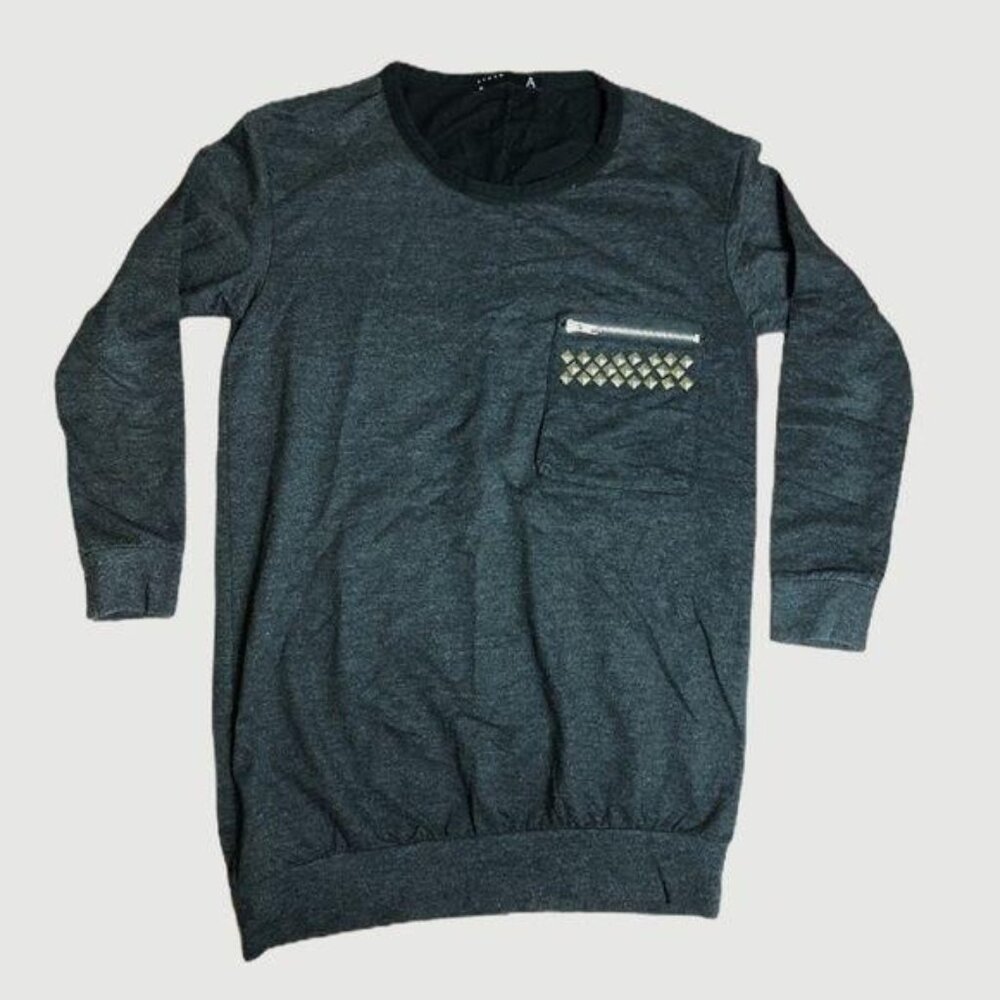 Andrew A Studded Pocket Sweater Tunic Gray Small